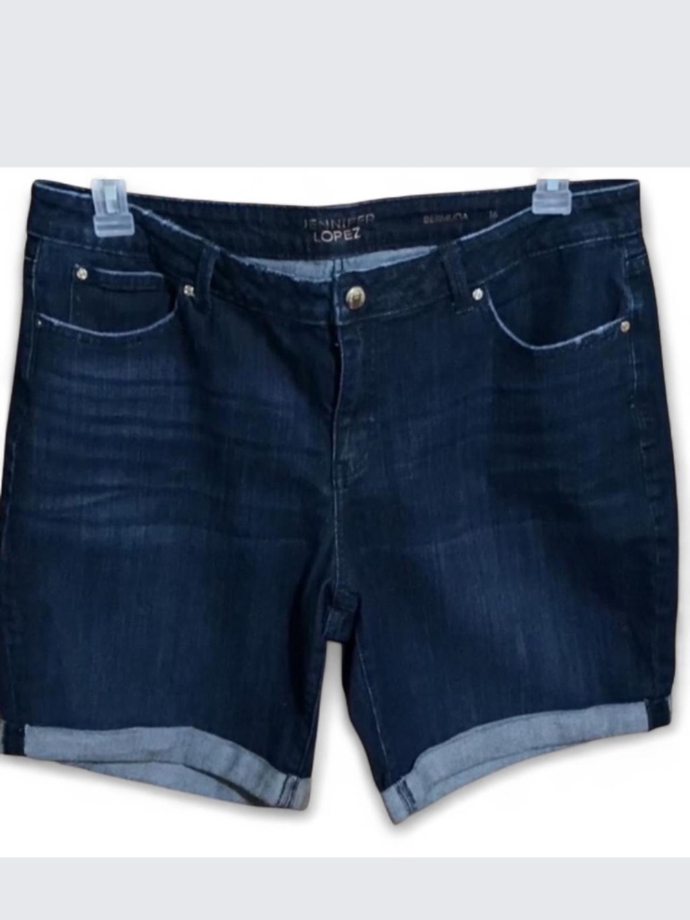 Jennifer Lopez Dark Indigo Roll-Cuff Denim Shorts size 16